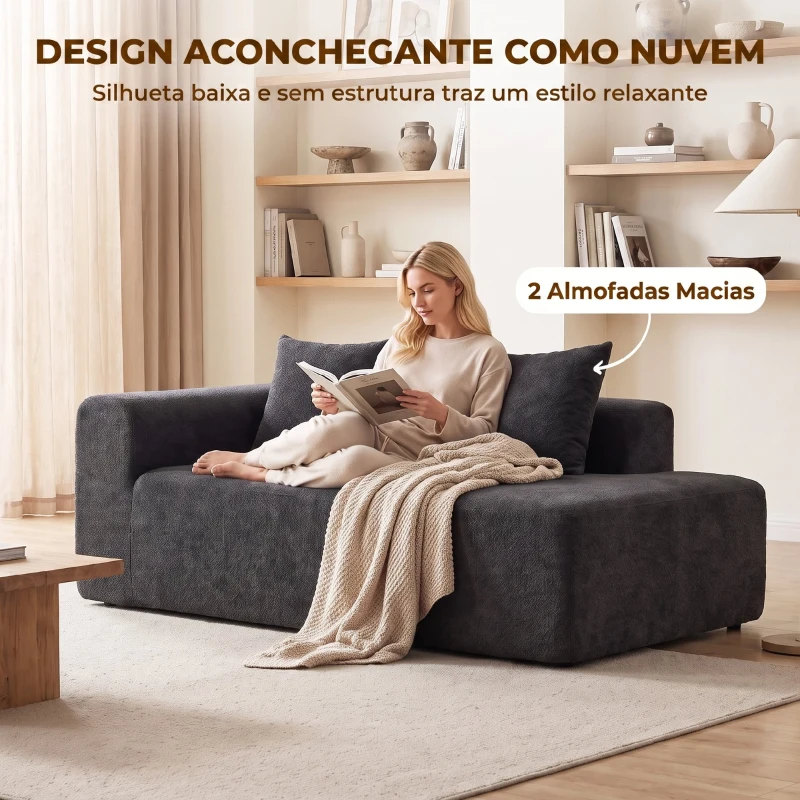 HOMCOM Sofá de 2 Lugares em Chenille com 2 Almofadas Assento com Molas sem Montagem 171,5x91,5x83 cm Cinza Escuro