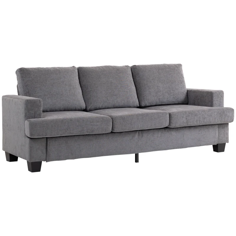 HOMCOM 3-zits Sofa, Woonkamerbank voor 3 personen, Stoffen bekleding, Stalen frame, Geplofte sofa, Grijs