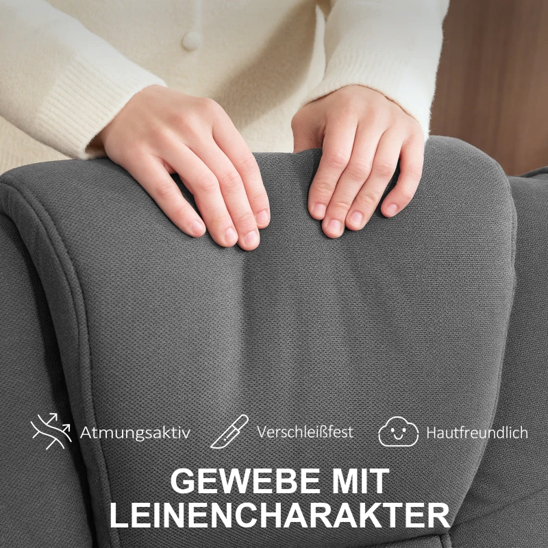 HOMCOM Schommelbare Relaxfauteuil met Voetenbank, Fluweelachtige Stof, Draaibare Gestoffeerde Stoel, Houten Frame, Grijs