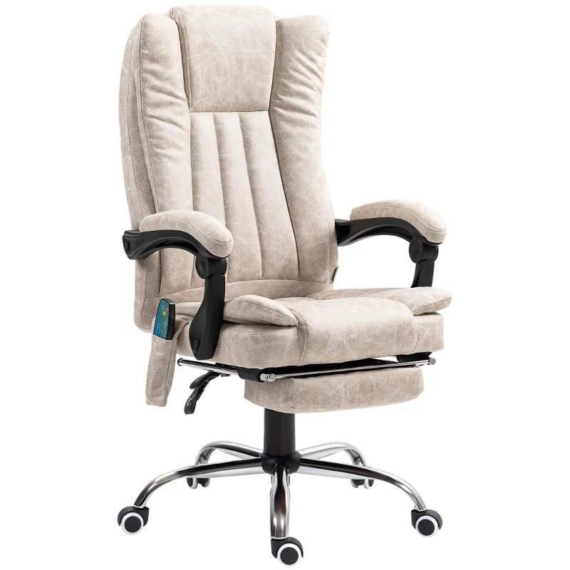 Vinsetto Sedia da Ufficio Massaggiante e Riscaldante con Poggiapiedi, in Microfibra, 62x67x113-120 cm, Crema
