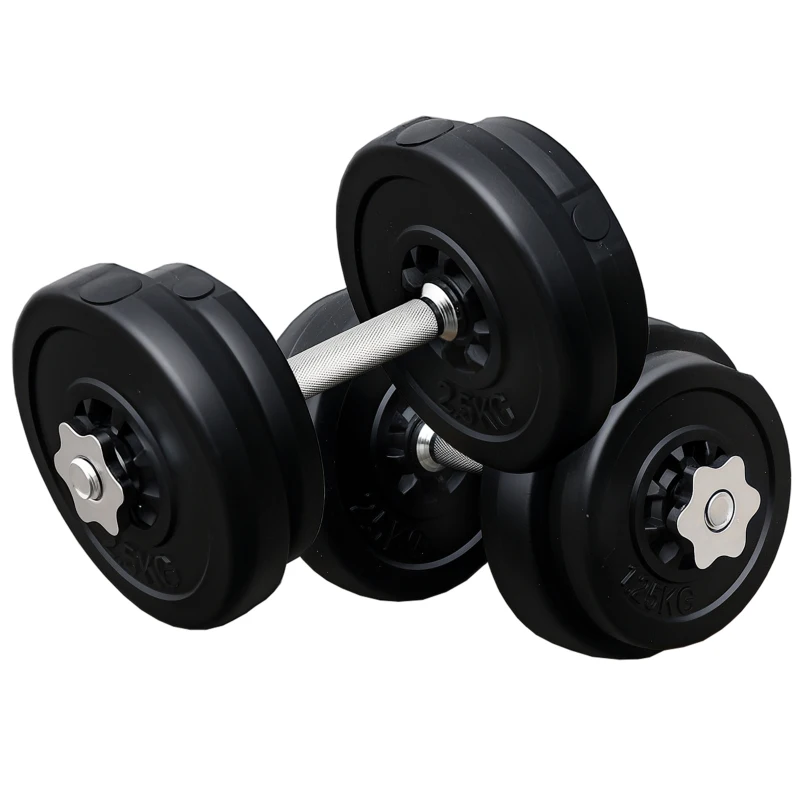 HOMCOM Juego de Pesas de 55 kg con Mancuernas y Barra Pesos Ajustables 2 en 1 con Discos de 10 kg 5 kg 2,5 kg 1,25 kg Barra de 170 cm para Culturismo Entrenamiento Fitness en Hogar Gimnasio Negro