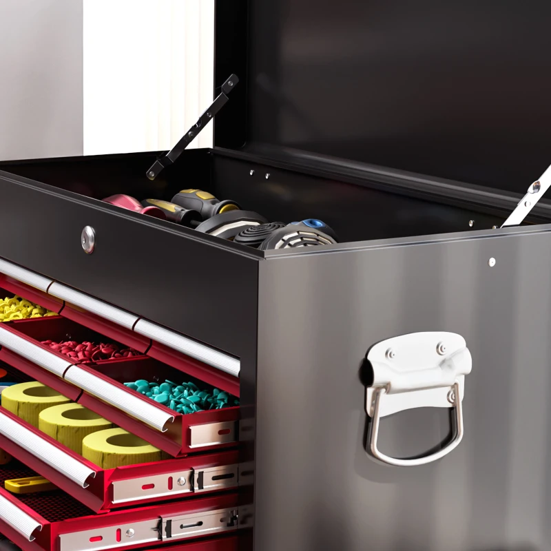 HOMCOM Gereedschapswagen, Tweedelig, Afsluitbaar, 14 Laden, Zijwand met Gaten, Staal, Rood(m-9)
