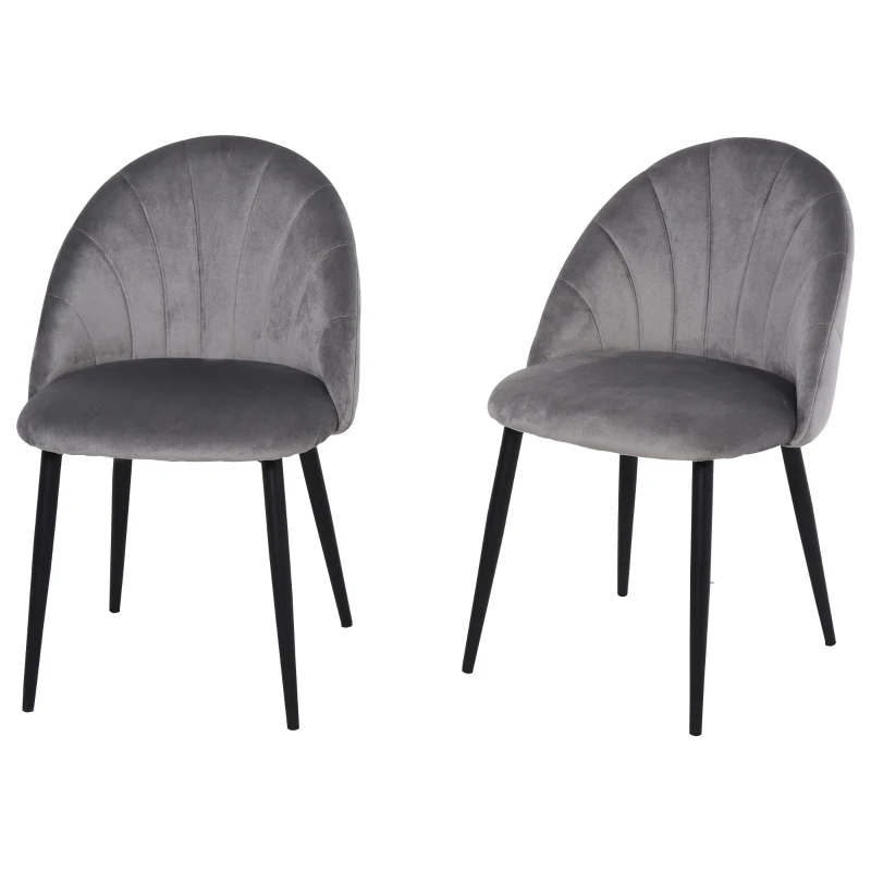 HOMCOM Eetkamerstoelen set van 2 keukenstoel bureaustoel met rugleuning fluweel metaal grijs