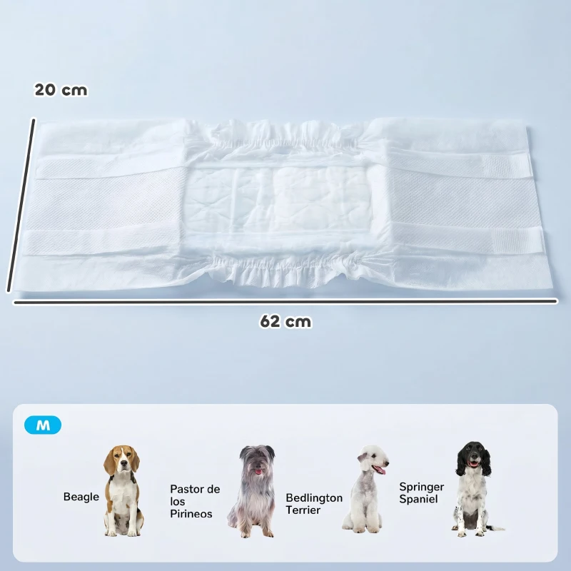 PawHut Pañales Desechables para Perros Machos 48 Unidades Súper Absorbentes Antifugas para Cachorros Talla M