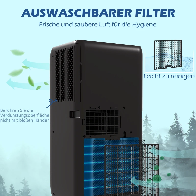 HOMCOM Mobiele Airconditioner Mini Airco, 24-uurs Timer, 3 Snelheden, 33 x 28 x 68,5 cm, Zwart