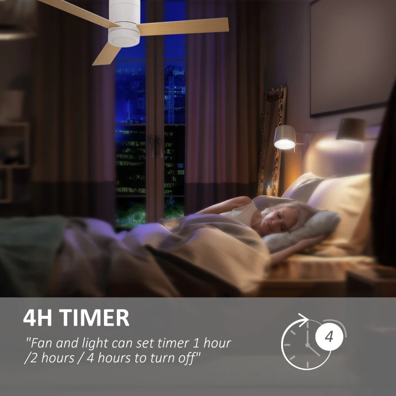 HOMCOM Plafondventilator met LED-licht, 2-in-1 ontwerp, met timer, afstandsbediening, plafondlamp met ventilator, Wit+Natuurhout