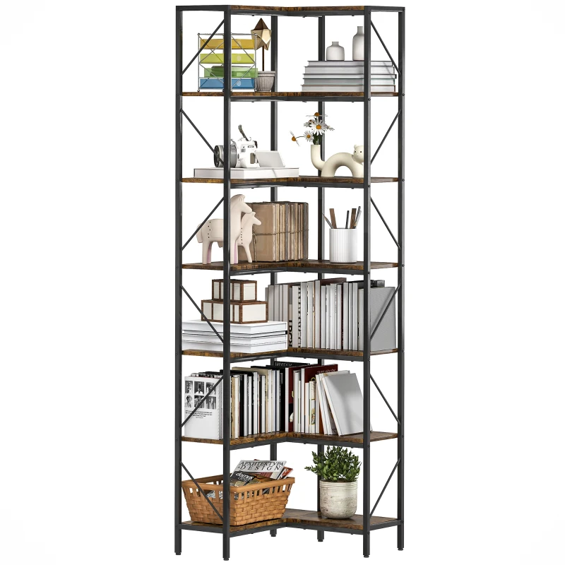 HOMCOM Estantería de Esquina de 7 Niveles Estantería Industrial para Dormitorio Salón Estudio 60x60x198 cm Marrón Rústico