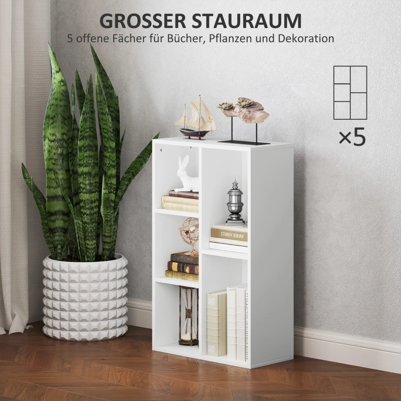 HOMCOM 2-Laags Boekenrek, 5 Vakken, Spaanplaat, Opbergrek, Wit