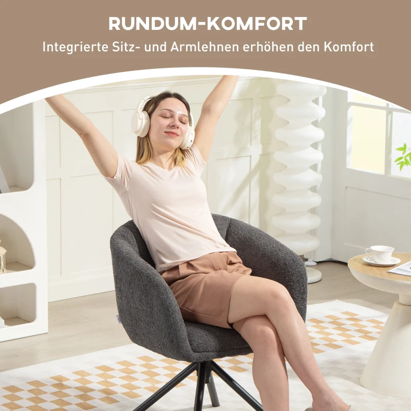 HOMCOM Fauteuil, Beklede stoel met comfortabele zitting, draaibaar, zachte bekleding, tot 120 kg, Donkergrijs