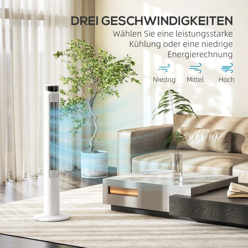HOMCOM Torenventilator met 4 Modi, 3 Snelheden, Timer, Wit