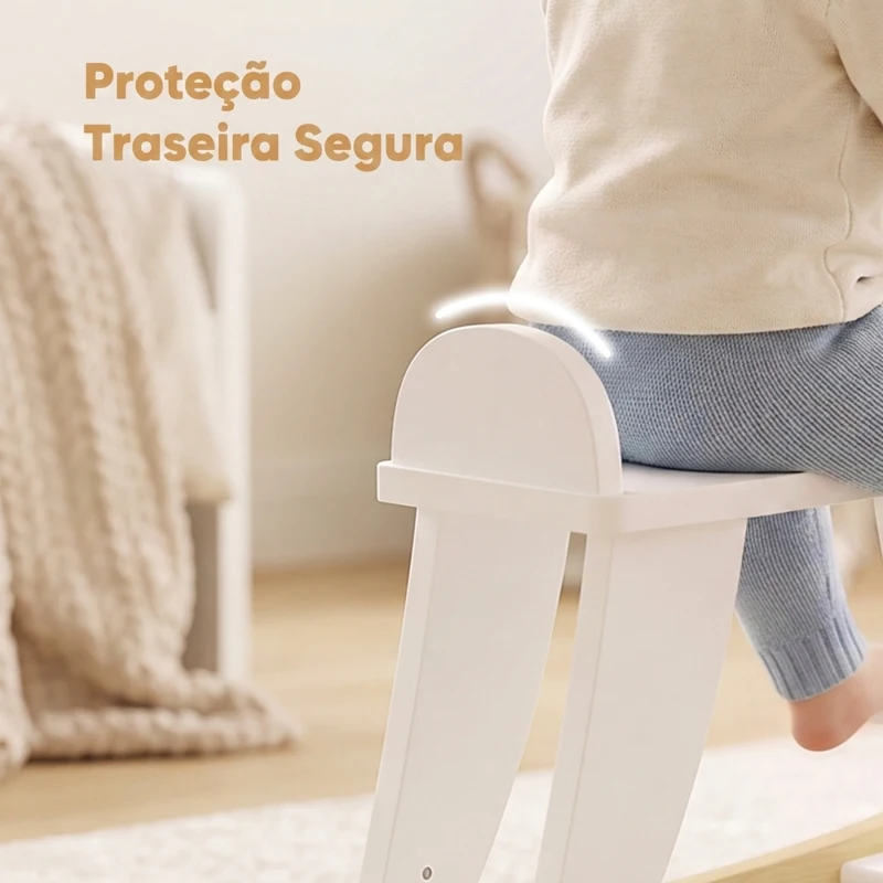 HOMCOM Cavalinho de Baloiço para Crianças 1-3 Anos com Base em Madeira e Encosto de Segurança Branco