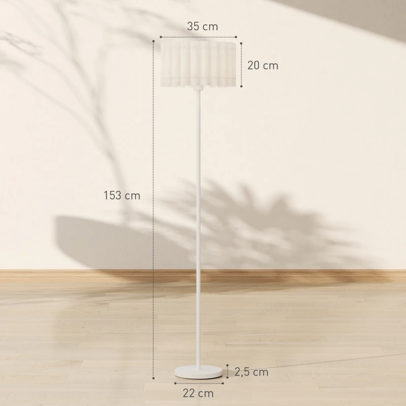 HOMCOM Vloerlamp in retro stijl, kunststof lampenkap, voetschakelaar, metalen staaf, Wit