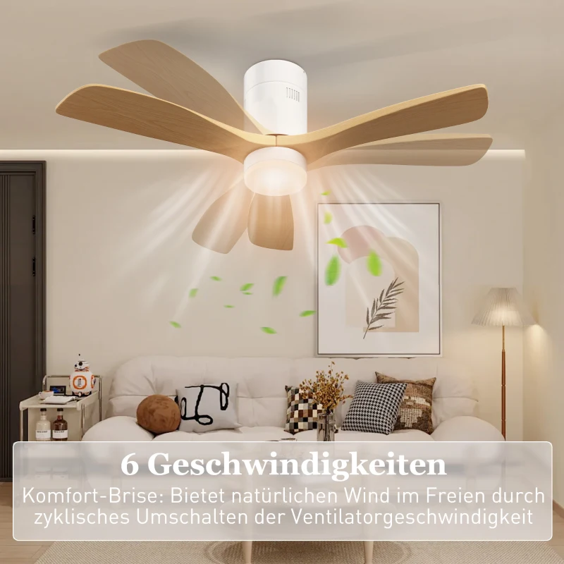 HOMCOM Plafondventilator met LED-Licht, 6 Snelheden, Afstandsbediening, Lichtbruin