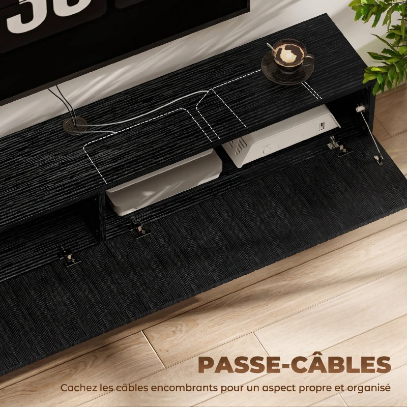 HOMCOM Meuble TV suspendu 140cm, meuble télé pour téléviseur 72 pouces, 2 portes rabattables, 140x25x22cm, noir