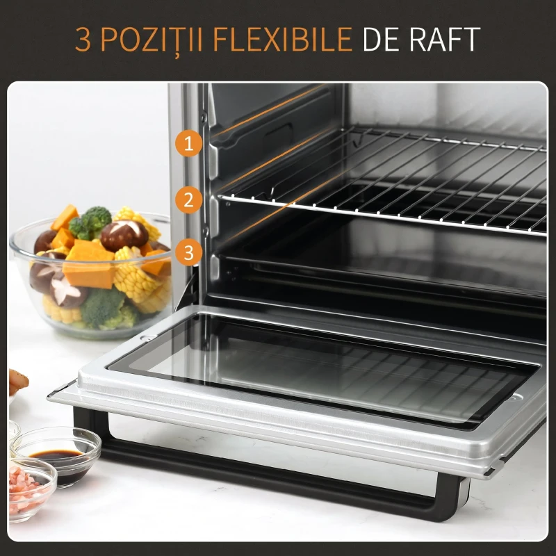 HOMCOM Mini Cuptor Electric 32L – Temperatură Reglabilă, Cronometru, 3 Moduri de Gătit