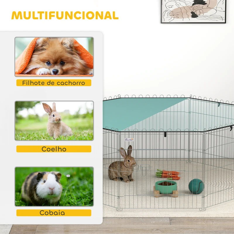 PawHut Parque para Cães de 8 Painéis com Cobertura 155x155x60 cm Cercado Metálico para Cachorros Design Personalizável Porta Verde