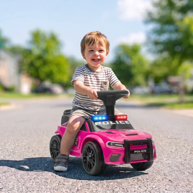 AIYAPLAY Coche Correpasillos de Policía para Niños de 18-36 Meses con Luz Música y Espacio de Almacenaje 65x29,5x36 cm Rosa