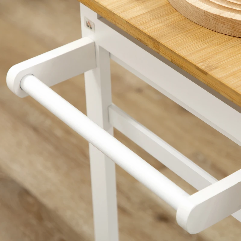 HOMCOM Juego de Mesa Alta de Bar y 2 Taburetes con Ruedas Mesa Plegable de Cocina con Taburetes 86x75,5x83,5 cm Natural