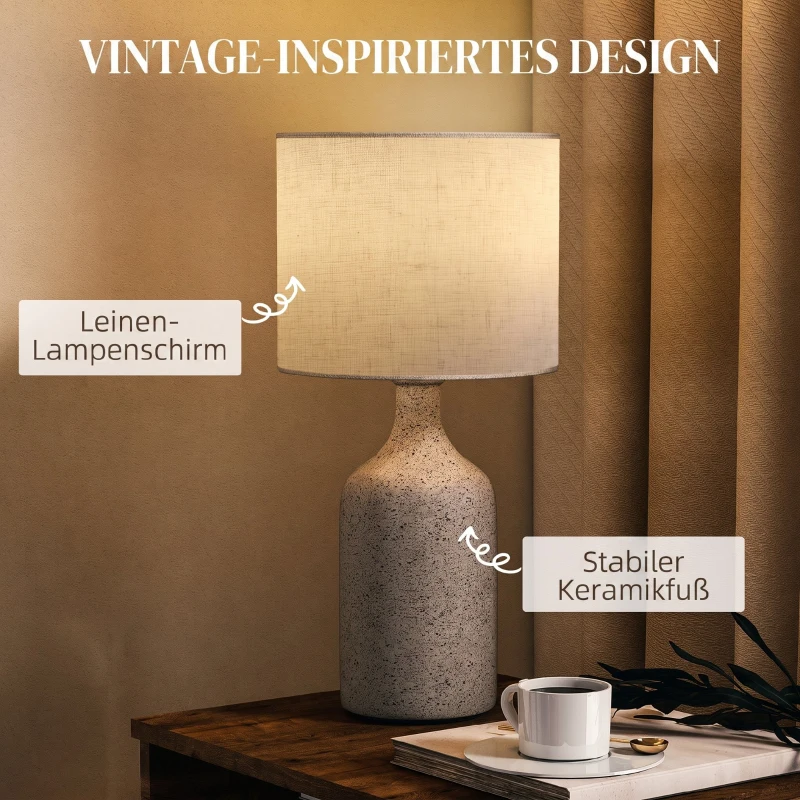 HOMCOM Lampa stołowa, lampka nocna z ceramiczną podstawą, lnianym abażurem, 22x22x45 cm piaskowy+beżowy