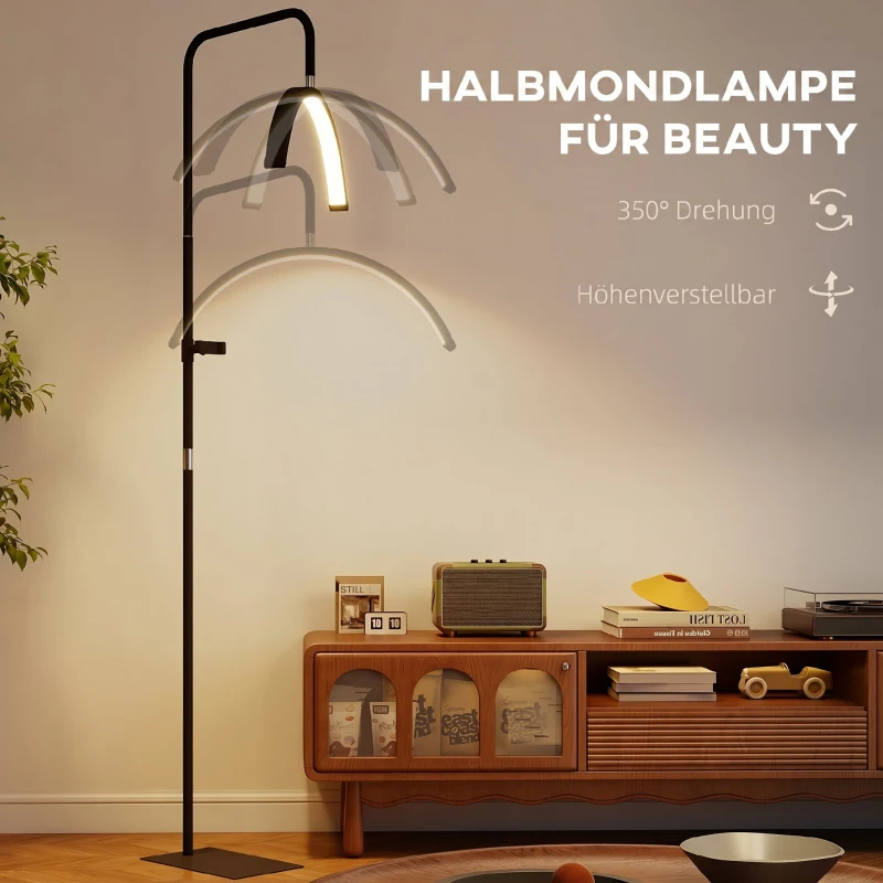 HOMCOM LED Halbmond Wimpern Lampe mit Telefonhalter 350° Drehbar Beauty-Ringlicht Warme Lampe mit Einstellbar Höhe