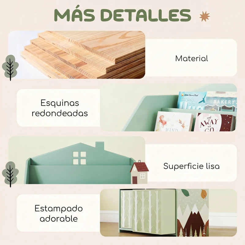 AIYAPLAY Estante Infantil para Brinquedos com Gavetas de Tecido Prateleiras Abertas Design de Ursinhos Organizador de Brinquedos Verde