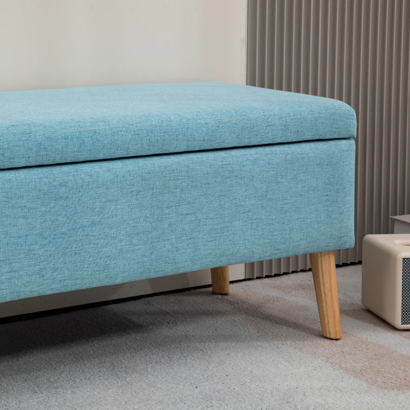 HOMCOM Zitbank met Opbergruimte, tot 120 kg, Linnen-Look, 110x39x45cm, Blauw
