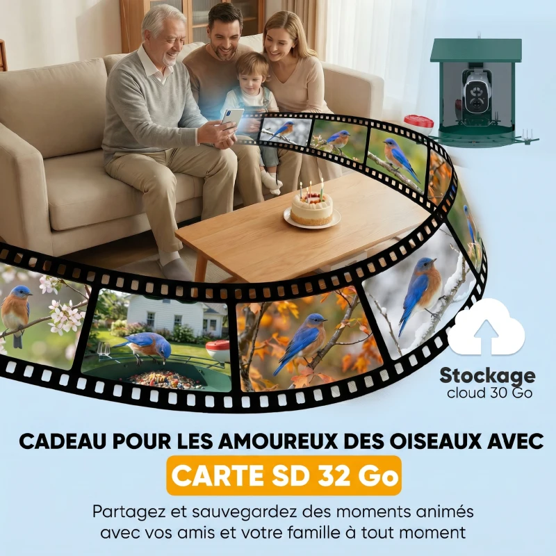 PawHut Mangeoire à Oiseaux avec Caméra 2K Solaire 2,5L 142°, Identification IA 16000+, App, IP65, SD 32 Go, 30x34,5x26,3cm Vert