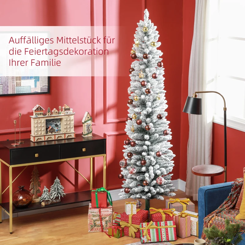 HOMCOM Kunstkerstboom 210 cm met LED-verlichting, sneeuw, 405 takken, kerstboom inclusief metalen standaard voor binnen(m-4)