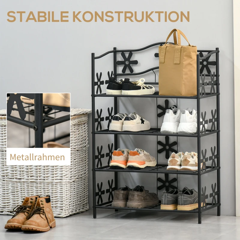 HOMCOM plantenrek bloemenrek plantenstandaard plantenetagere metaal 4 niveaus zwart(m-5)