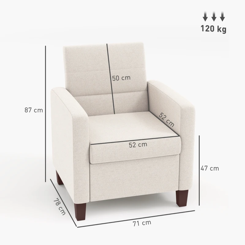HOMCOM Polsterfauteuil in Linnenlook, Schuim, Zitkussen, Houten Frame, Crème