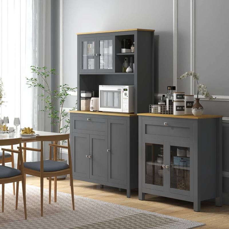 HOMCOM Alacena de Cocina Mueble Auxiliar de Cocina con 5 Puertas Estante Ajustable y Encimera de Microondas 100x40x180cm Gris