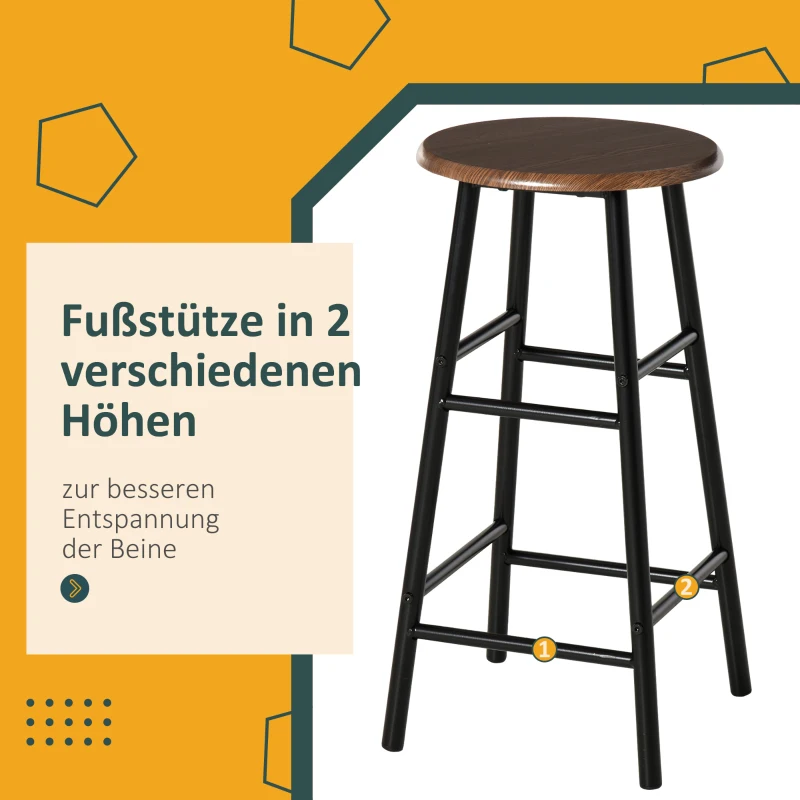 HOMCOM Bartafel Set, 3-delig, Tafel & 2 Krukken, Opbergrek, Industrieel Ontwerp, Zwart/Eiken