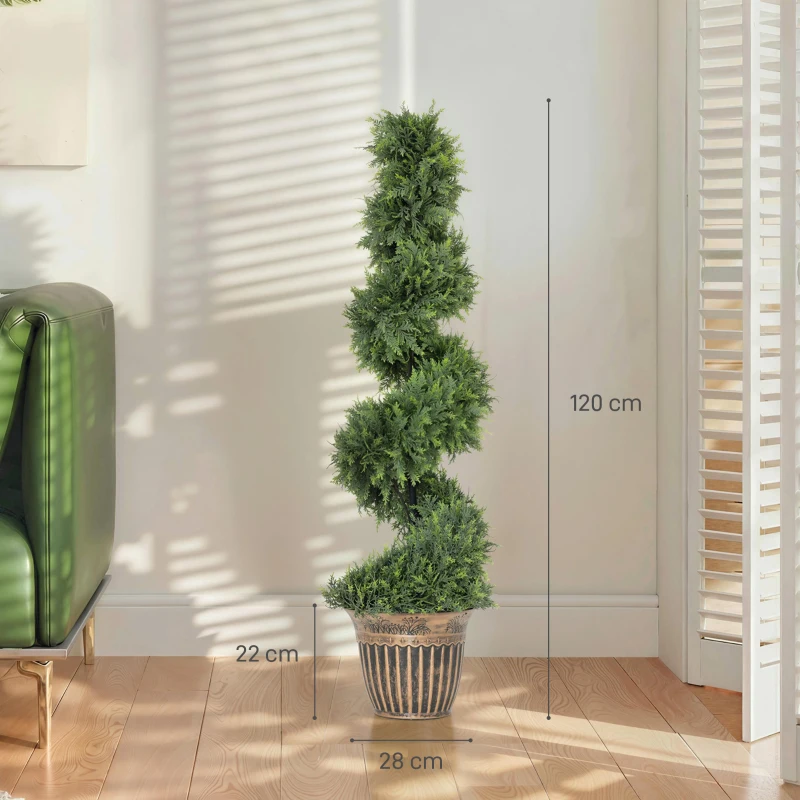 HOMCOM Spiralförmige Zypresse, 2er Set Kunstpflanzen, mit Topf, 120 cm Höhe, Grün