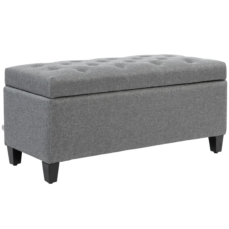 HOMCOM Zitbank, Gestoffeerde Bank met Opbergruimte, Linnenachtig Polyester, Rubberhout, 100 x 40 x 44 cm, Lichtgrijs(m-10)