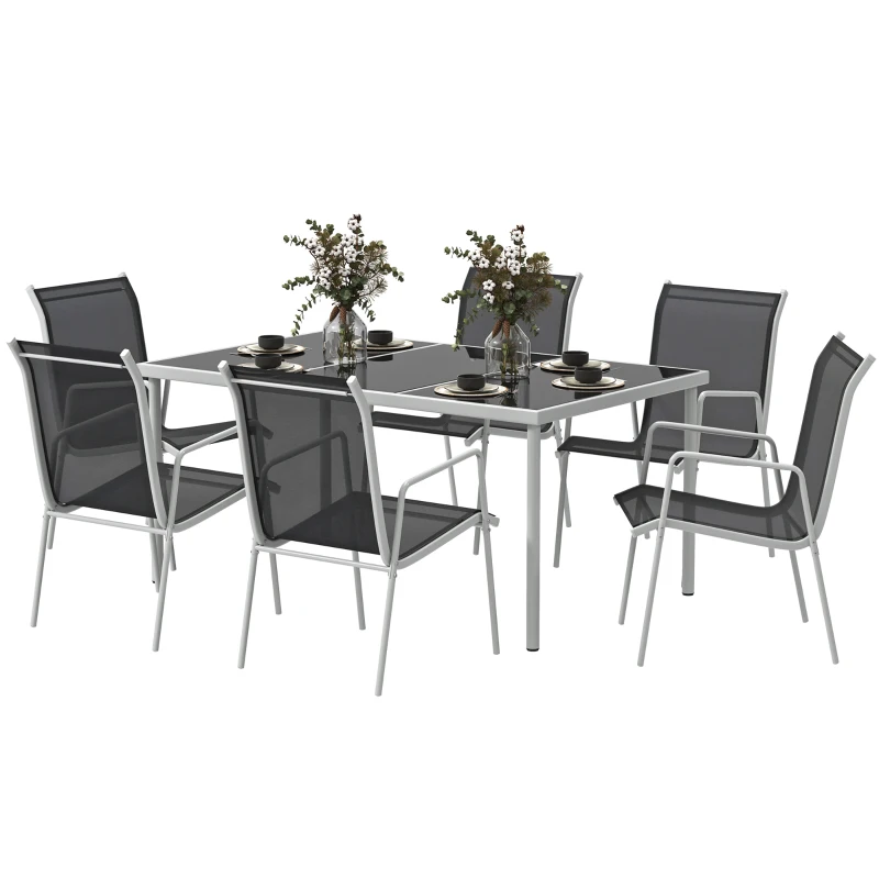 Outsunny Juego de Comedor de Jardín de 7 Piezas con 1 Mesa 6 Sillas Apilables para Terraza Patio Negro