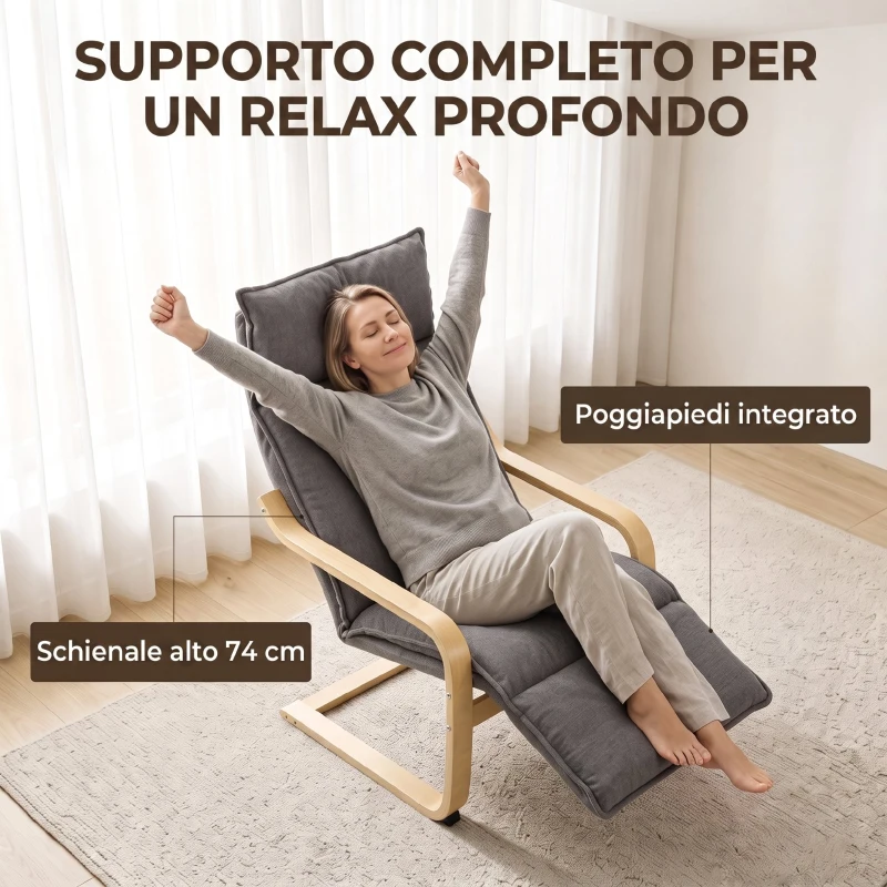 HOMCOM Poltrona Salotto in Lino con Poggiapiedi, Schienale Alto, Grigio Scuro