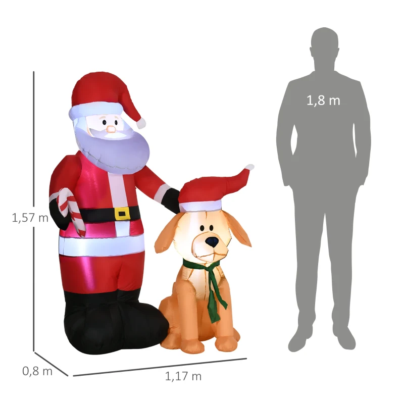 Outsunny 157 cm Opblaasbare Kerstman met Hond Kerstdecoratie met LED