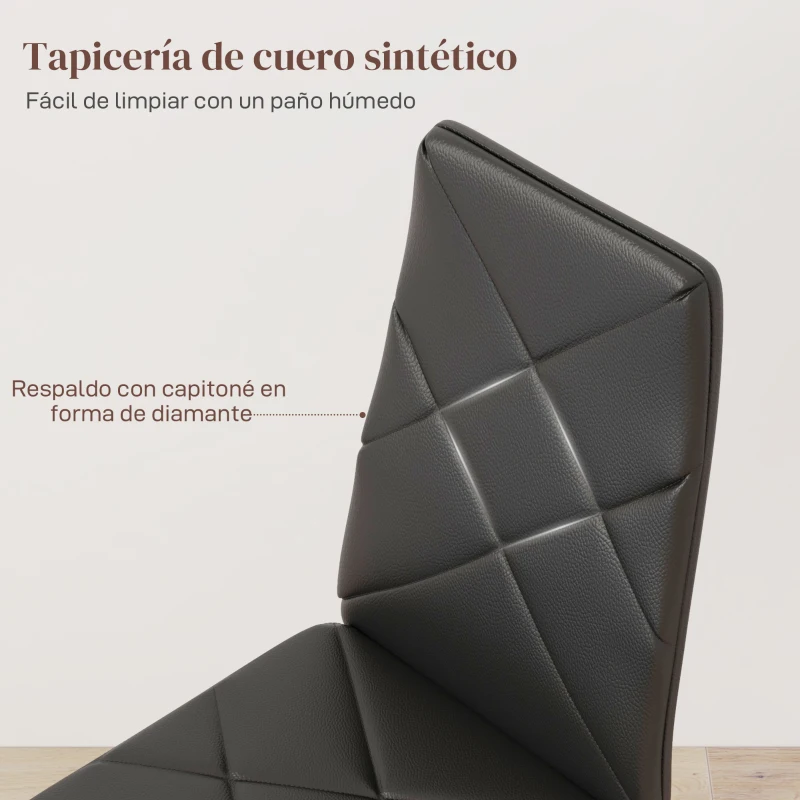 HOMCOM Set de 6 Sillas de Comedor Tapizadas de Cuero Sintético con Respaldo Alto y Patas de Acero 41x50x97 cm Negro