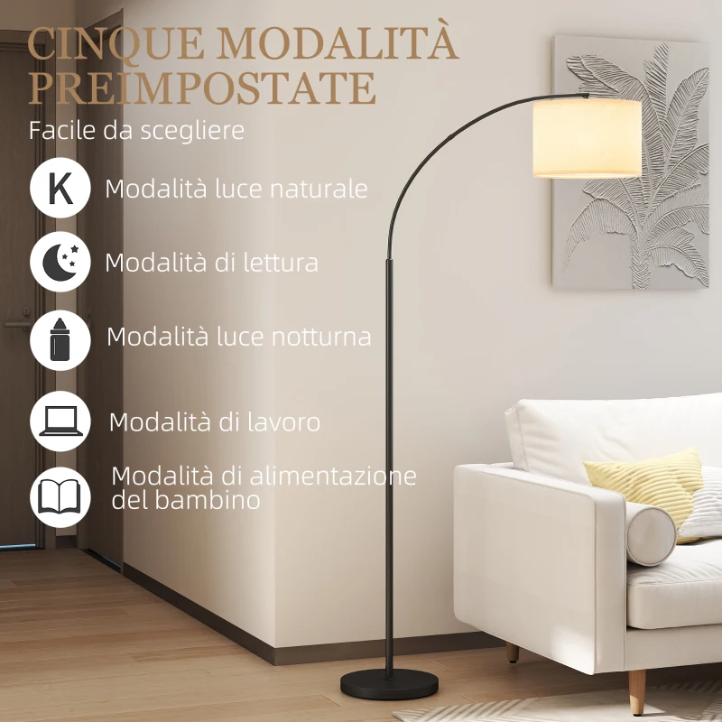 HOMCOM Lampada da Terra LED Regolabile con Telecomando, 11 Temperature e 11 Luminosità, Timer 1H, Girevole, Nero