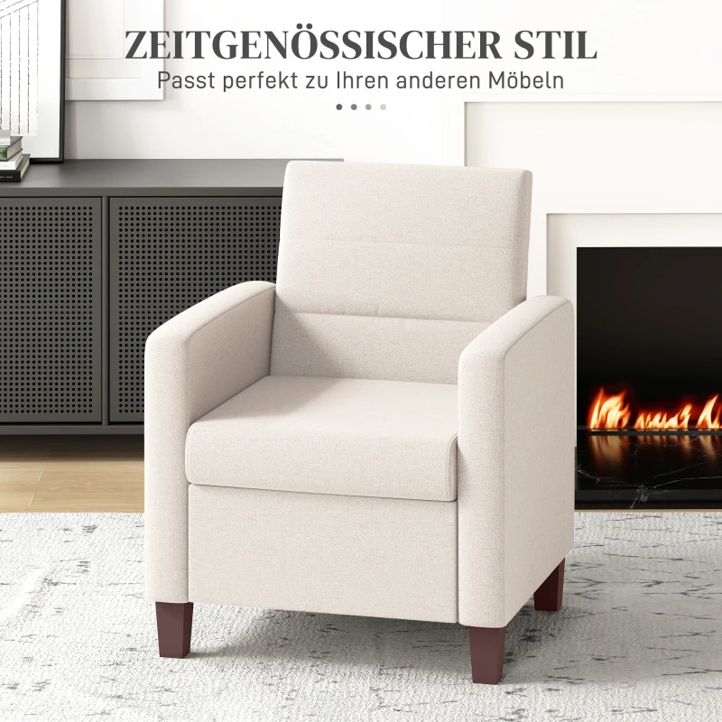 HOMCOM Polsterfauteuil in Linnenlook, Schuim, Zitkussen, Houten Frame, Crème