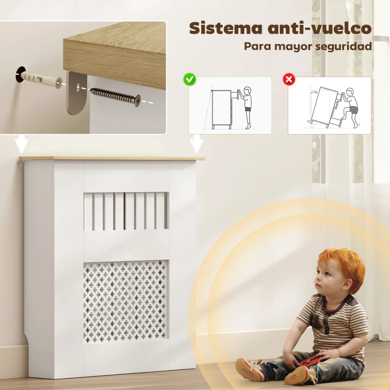 HOMCOM Cubre Radiadores 78x19x81 cm Cubierta para Radiador Diseño Moderno de Listones y Nido de Abeja Blanco