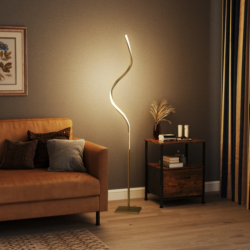 HOMCOM Vloerlamp in spiraalontwerp, voetschakelaar, 3 helderheidsstanden, 1,46 m, goud