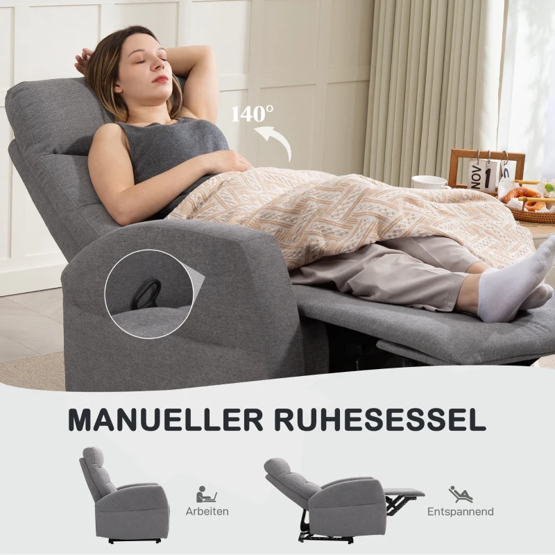 HOMCOM Verstelbare Relaxfauteuil met Voetsteun, Moderne Gepolsterde Stoel, Donkergrijs(m-4)
