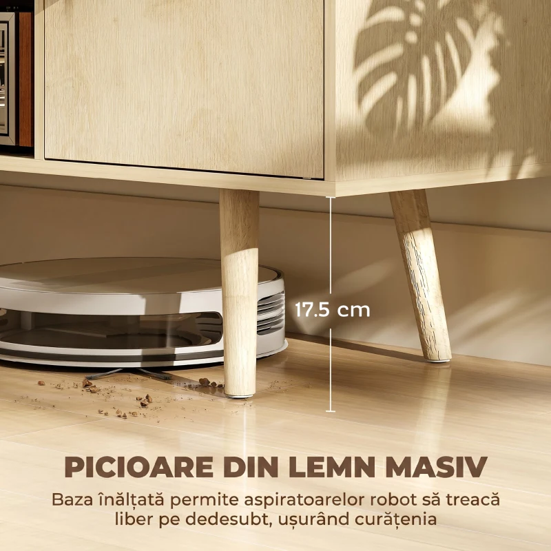 HOMCOM Comodă TV pentru Televizoare de Până la 55", cu 2 Dulapuri și 2 Rafturi, Culoare Lemn