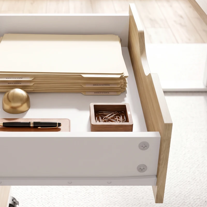 HOMCOM Cajonera Oficina con Ruedas y 5 Cajones Archivador Móvil, para Estudio Salón 40x40x67 cm Blanco y Natural