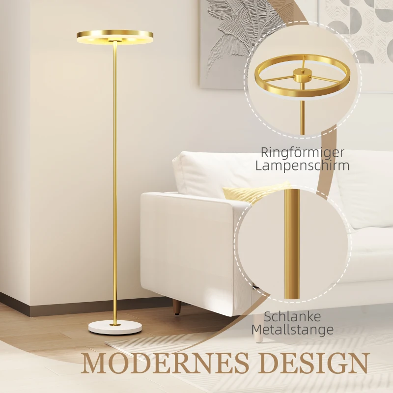 HOMCOM Vloerlamp met Voetschakelaar, Metalen Structuur, Acrylscherm, 4000K, Dimbaar - Goudkleur
