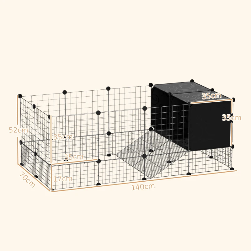 PawHut Gabbia per Animali Piccoli Modulabile con Casette Rialzate per Porcellini d'India e Ricci, Nero