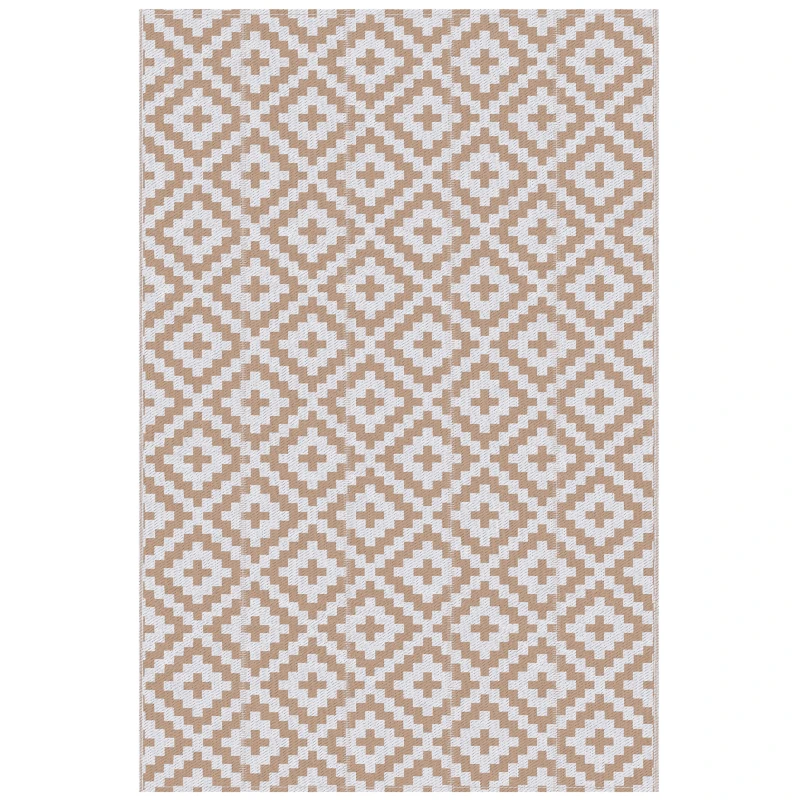 Outsunny Tapete de Exterior 182x274 cm Reversível com Desenho Geomátrico  para Varanda Pátio Campismo Prais Branco e Castanho