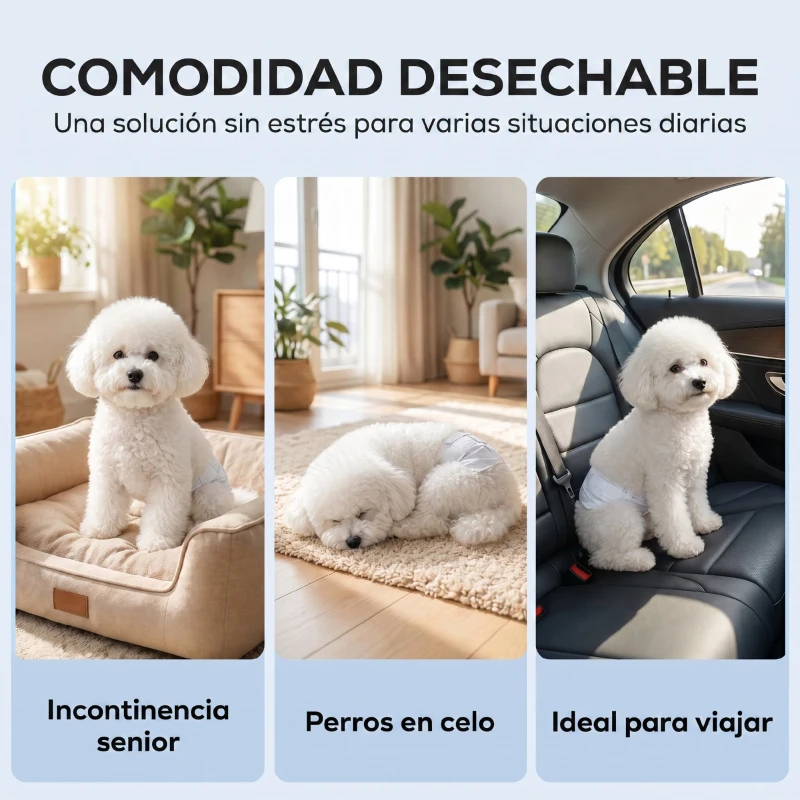 PawHut Pañales Desechables para Perros Machos 48 Unidades Súper Absorbentes Antifugas para Cachorros Talla M