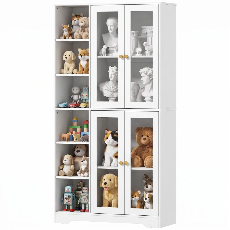 HOMCOM Buffet haut cuisine, vaisselier vitrine avec 4 portes à fermeture douce en verre trempé, 90x35x172cm, blanc